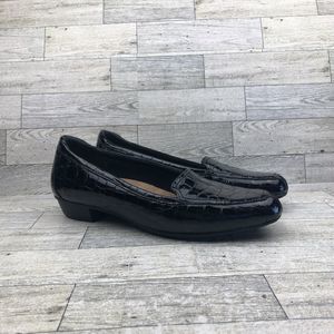Clarks Artisan Keesha Luca Women Black Patent Croc Shoe 8 M